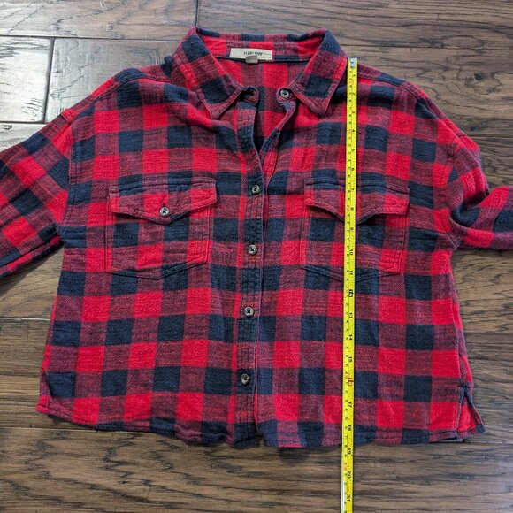 Harlow cropped flannel shirt red black buffalo plaid size small - Picture 13 of 13